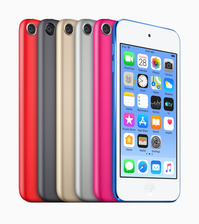 6 台不同配色的 iPod touch。